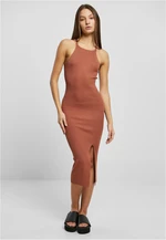 Women's terracotta dress with midi ribbed knit