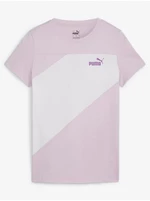 Bílo-růžové dámské tričko Puma Power Tee - Dámské