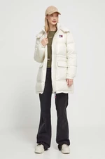Péřová bunda Tommy Jeans dámská, béžová barva, zimní, DW0DW16573