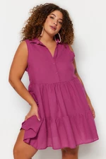 Trendyol Curve Fioletowa tkana sukienka plażowa zapinana na guziki