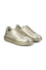 Dětské kožené sneakers boty Karl Lagerfeld zlatá barva