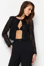 Trendyol Shiny Sequined Black Lined Jacket