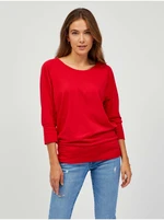 SAM73 Red Women's Basic T-Shirt with Three-Quarter Sleeve SAM 73 Ekale - Women