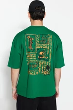 Trendyol Green Men's Oversized 100% Cotton Back Printed Short Sleeved T-Shirt T-Shirts