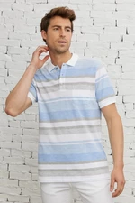 ALTINYILDIZ CLASSICS Men's White Light Blue Comfort Fit Loose-fitting Polo Neck 100% Cotton, Pocket Patterned T-Shirt.