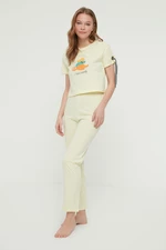 Trendyol Yellow Printed Stripe Knitted Pajamas Set