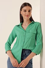 By Saygı Green Polo Neck Shirt with One Pocket