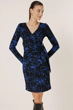 By Saygı Double Breasted Neck Buckle Detailed Patterned Lycra Dress By Saygı Double Breasted Neck Buckle Detailed Patterned Lycra Dress