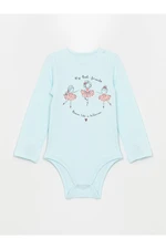 LC Waikiki Crew Neck Long Sleeve Printed Baby Girl bodysuit with snap fastener.