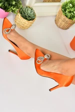 Fox Shoes Women's Stilettos in Orange Satin Fabric and Stones