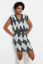 Trendyol Anthracite Checkered Knitwear Top and Bottom Set
