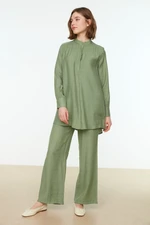 Trendyol Green Half-Concealed Fly Shoulder Detailed Tunic-Pants Weave Suit