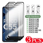3PCS Tempered glass For xiaomi Poco C50 C40 M5 cover phone screen protector For xiaomi Poco C51 C55 M4 F5 M3 C31 protective film