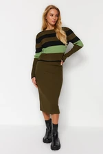 Trendyol Khaki Color Block Knitwear Top and Bottom Set