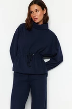 Trendyol Navy Blue Thessaloniki/Knitwear Look High Neck Gathered Regular Fit Knitted Sweatshirt