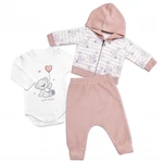 Velurová souprava, Cute Bear 3D, bavlna, smetanová/pudrová, vel. 56 (1-2m)