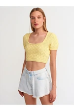Dilvin 10181 Square Collar Crop Pullover-t.yellow