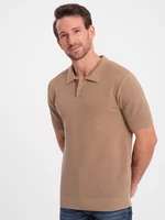 Ombre Men's structured knit polo shirt - light brown