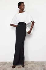 Trendyol Black-White Top Matte Satin Detailed Long Evening Dress