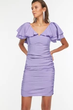 Trendyol fialová košeľa detailné večerné šaty