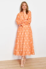 Trendyol Orange Floral Printed Sleeve with Rubber Detail Woven Dress