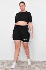 Trendyol Curve Black Printed Piping Detailed Knitted Shorts & Bermuda