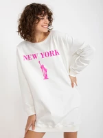 Ecru-pink long oversize sweatshirt with inscription