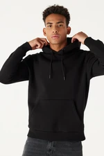 AC&Co / Altınyıldız Classics Men's Black Standard Fit Regular Cut Inner Fleece 3 Thread Hooded Cotton Sweatshirt