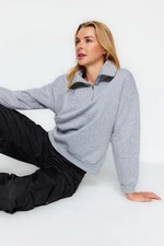 Trendyol Gray Thick Fleece Inside, Zippered Oversized/Wide Knitted Sweatshirt