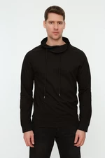 Trendyol Black Men's Regular/Regular Fit Plunger Collar Long Sleeved Basic Cotton Sweatshirt