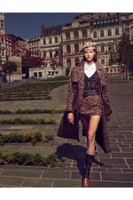 Koton Leopard Patterned Trench Coat Belt Detailed