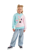 Denokids Unicorn Rabbit Pink Blue Girls' Sweatshirt.