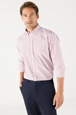 AC&Co / Altınyıldız Classics Men's White-Claret Red Comfort Fit Comfy Cut Buttoned Collar Cotton Check Shirt.