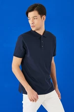 ALTINYILDIZ CLASSICS Men's Navy Blue 100% Cotton Roll-Up Collar Slim Fit Slim Fit Polo Neck Short Sleeved T-Shirt.