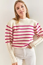 Bianco Lucci Women's Striped Knitwear Sweater with Cufflinks