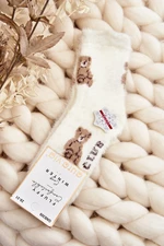 Children's fur socks with teddy bear, white