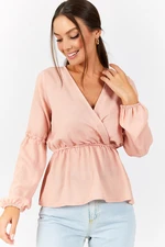 armonika Women's Powder Powder Double Breasted Blouse with Elastic Sleeves and Waist