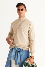 ALTINYILDIZ CLASSICS Men's Beige Anti-Pilling Standard Fit Normal Cut Half Turtleneck Knitwear Sweater.