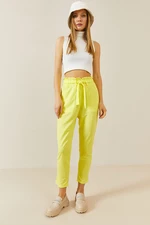 XHAN Women's Yellow Carrot Pants with Elastic Waist
