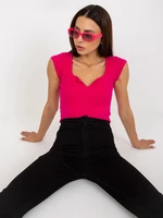 Basic fuchsia ribbed blouse with short sleeves RUE PARIS