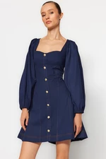 Trendyol Navy Blue Waist Mini Opening Stitch Detail Woven Shirt Woven Dress