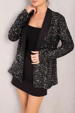 armonika Women's Silver Shawl Collar Sequin Sequin Jacket
