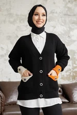 InStyle Knitwear Cardigan with Buttons Pockets And Sleeves - Black