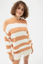 Lafaba Women's Salmon Crew Neck Striped Knitwear Sweater