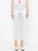 Shiny shortened trousers in silver CAMAIEU - Ladies