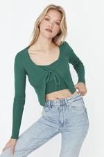 Trendyol Green Crop Tie Detail Blouse-Cardier Knitwear Suit