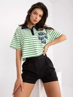 Women's white-green striped polo shirt