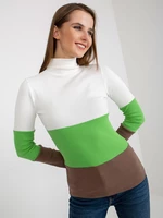 Ecru light green ribbed blouse with turtleneck