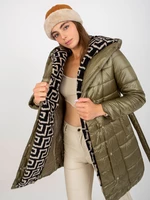 Khaki transitional quilted jacket with belt