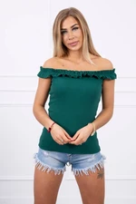 Green blouse with ruffles above the shoulders